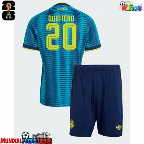 Camiseta Colombia Juan Fernando Quintero #20 Segunda Equipación Replica Mundial 2026 para niños mangas cortas (+ Pantalones cortos)
